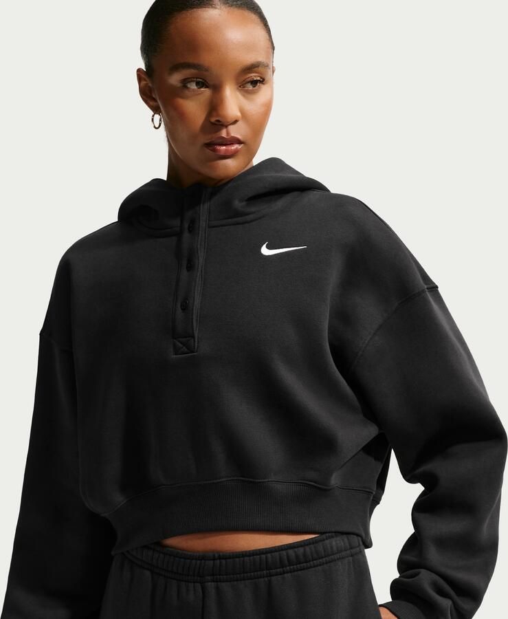 Nike Phoenix Fleece Cropped oversized Henley-hoodie voor dames Zwart - Foto 4
