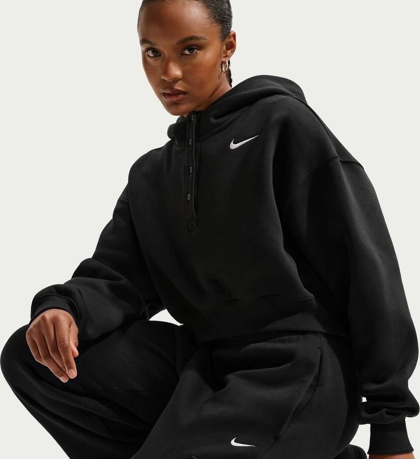 Nike Phoenix Fleece Cropped oversized Henley-hoodie voor dames Zwart - Foto 3