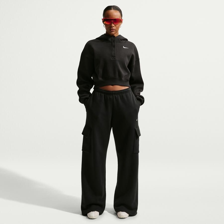 Nike Phoenix Fleece Cropped oversized Henley-hoodie voor dames Zwart
