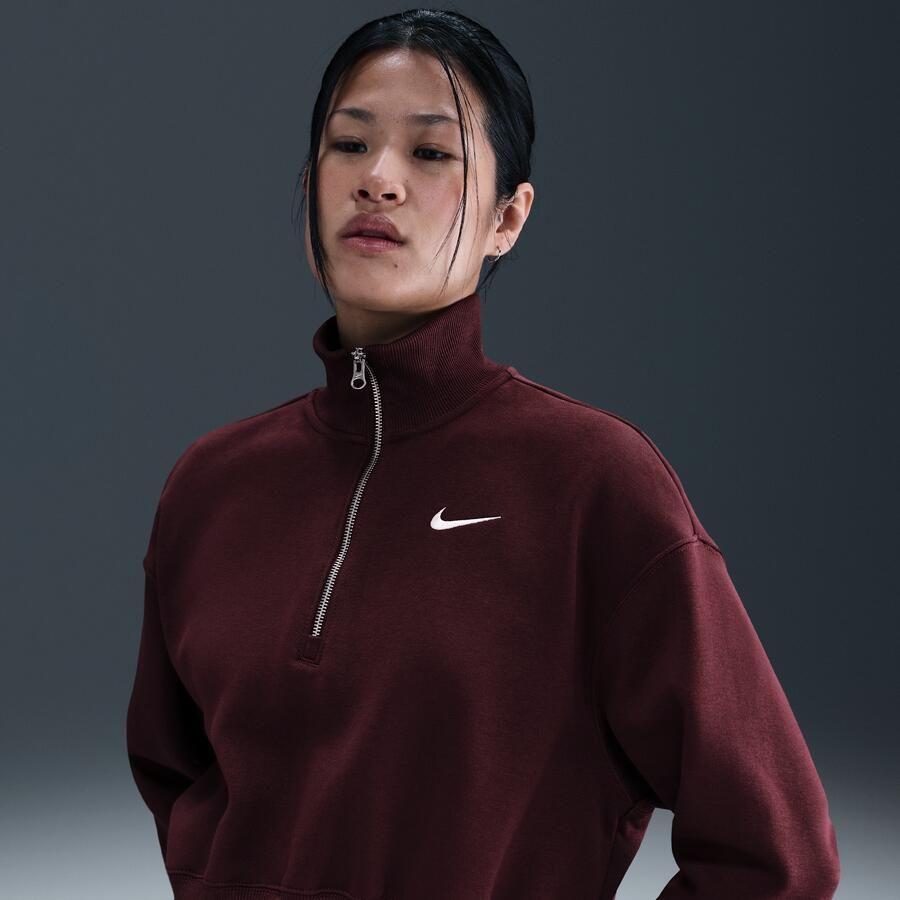 Nike Phoenix Fleece cropped sweatshirt met korte rits voor dames Rood - Foto 4