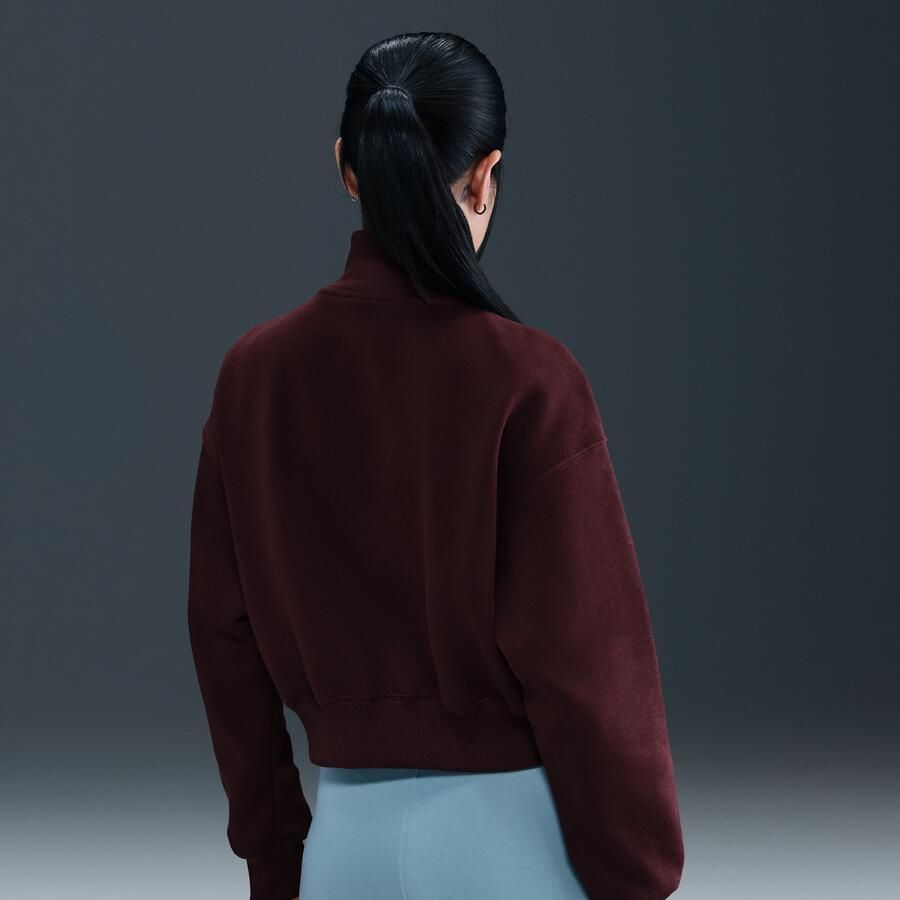 Nike Phoenix Fleece cropped sweatshirt met korte rits voor dames Rood