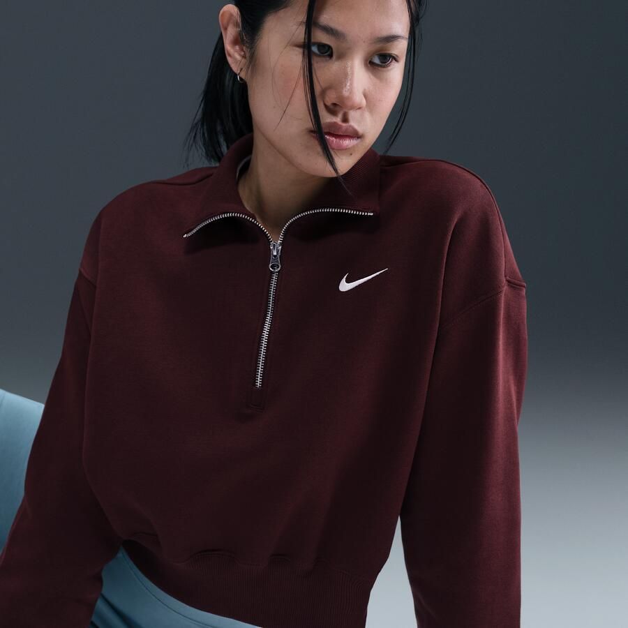Nike Phoenix Fleece cropped sweatshirt met korte rits voor dames Rood - Foto 2