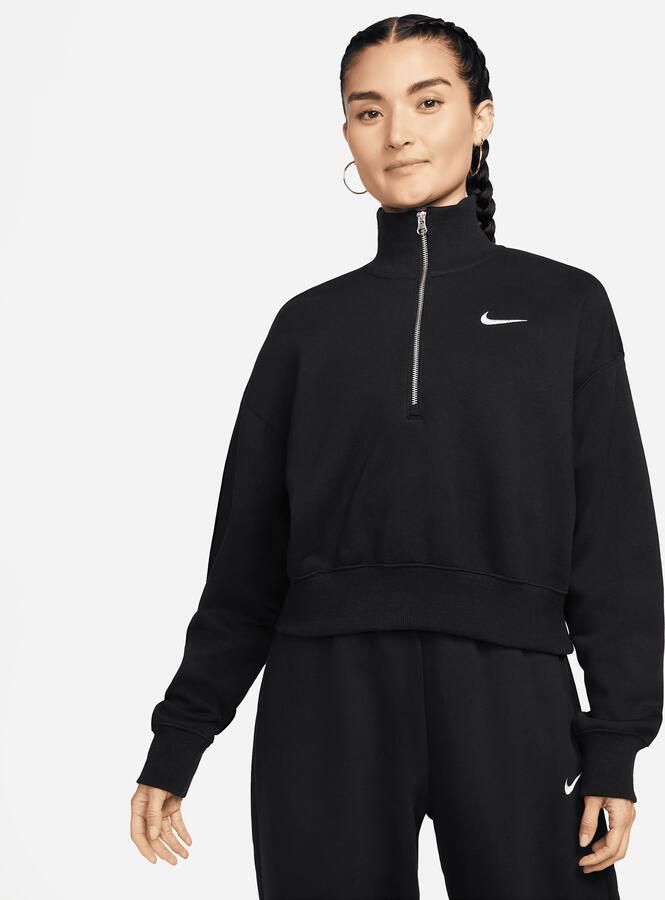 Nike Phoenix Fleece cropped sweatshirt met korte rits voor dames Zwart - Foto 4