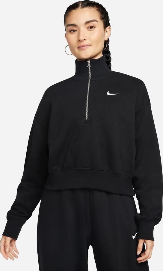 Nike Phoenix Fleece cropped sweatshirt met korte rits voor dames Zwart - Foto 5