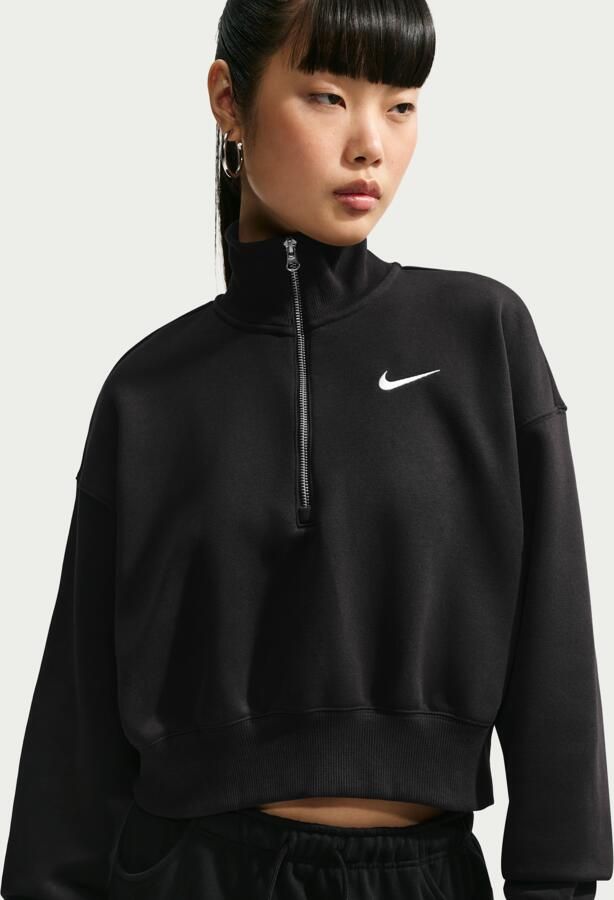 Nike Phoenix Fleece cropped sweatshirt met korte rits voor dames Zwart - Foto 8