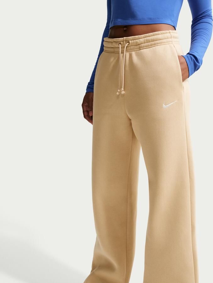 Nike Phoenix Fleece damesbroek met hoge taille en wijde pijpen Bruin