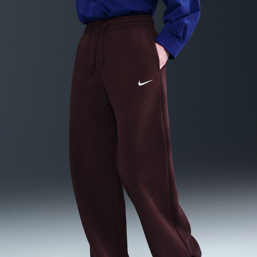 Nike Phoenix Fleece damesbroek met hoge taille en wijde pijpen Rood