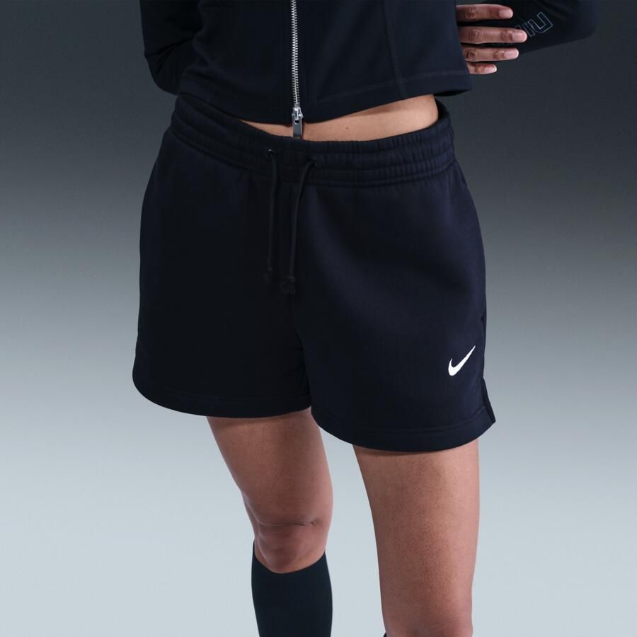 Nike Phoenix Fleece damesshorts met halfhoge taille (10 cm) Zwart