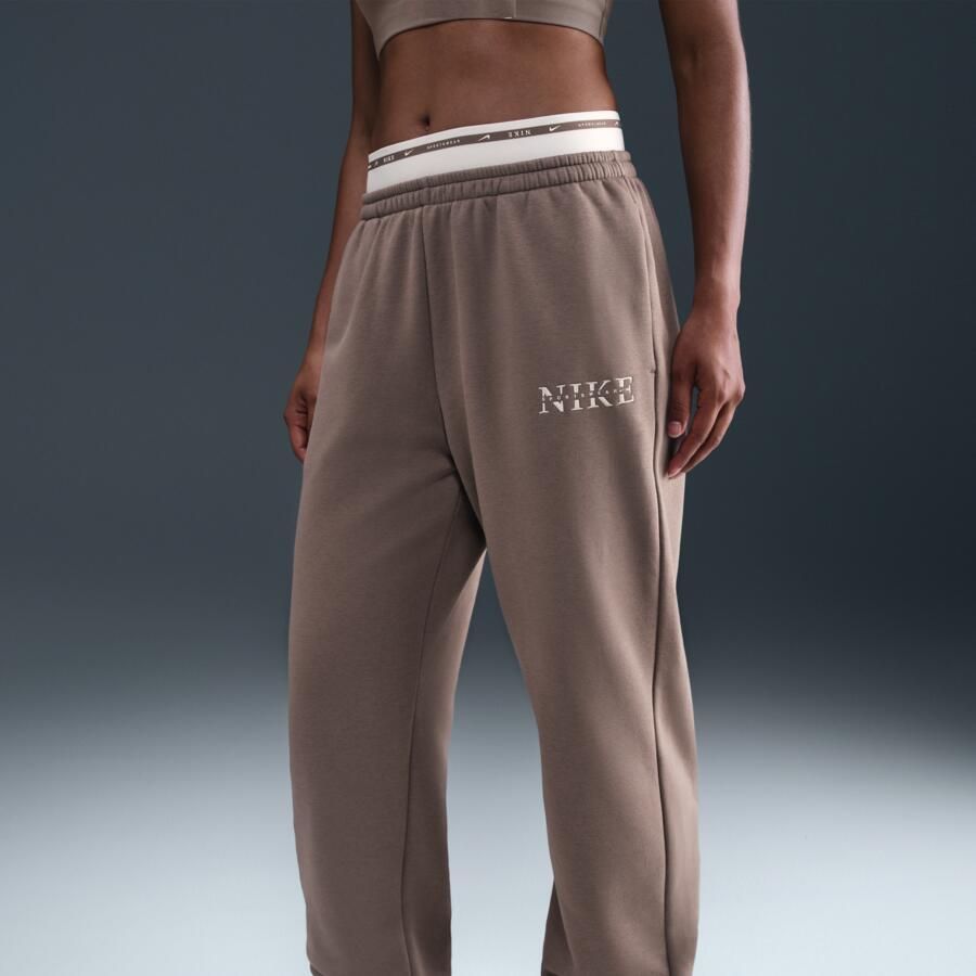 Nike Phoenix Fleece Joggingbroek met hoge taille voor dames Bruin