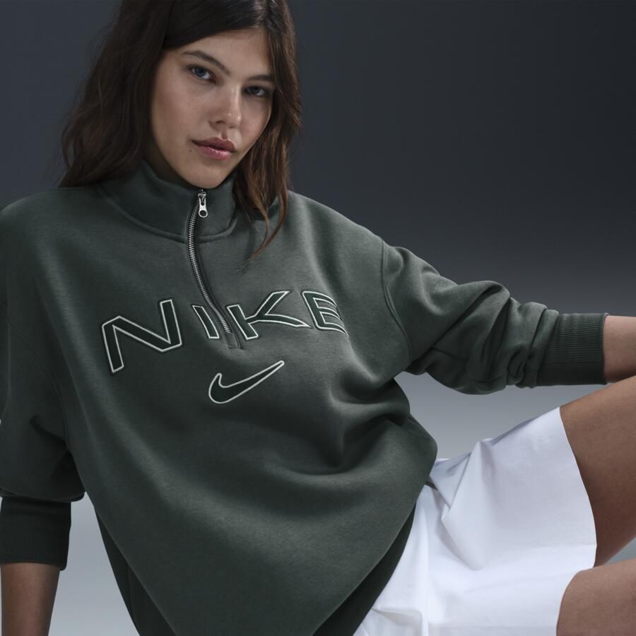 Nike Sportswear Phoenix Fleece oversized damestop met logo en korte rits voor dames Groen - Foto 3