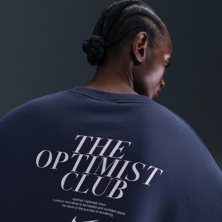 Nike Phoenix Fleece oversized damestop met ronde hals Blauw