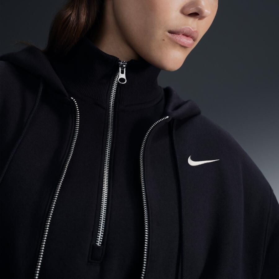 Nike Phoenix Fleece Oversized fleecehoodie met rits over de hele lengte voor dames Zwart - Foto 2