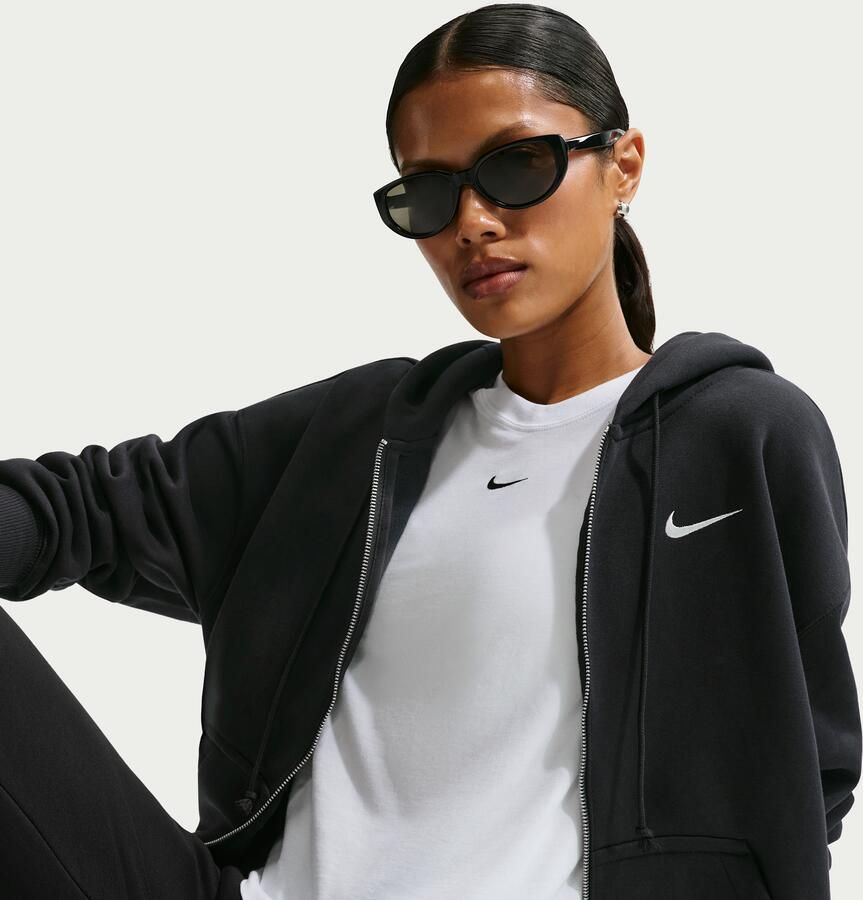 Nike Phoenix Fleece Oversized fleecehoodie met rits over de hele lengte voor dames Zwart - Foto 3