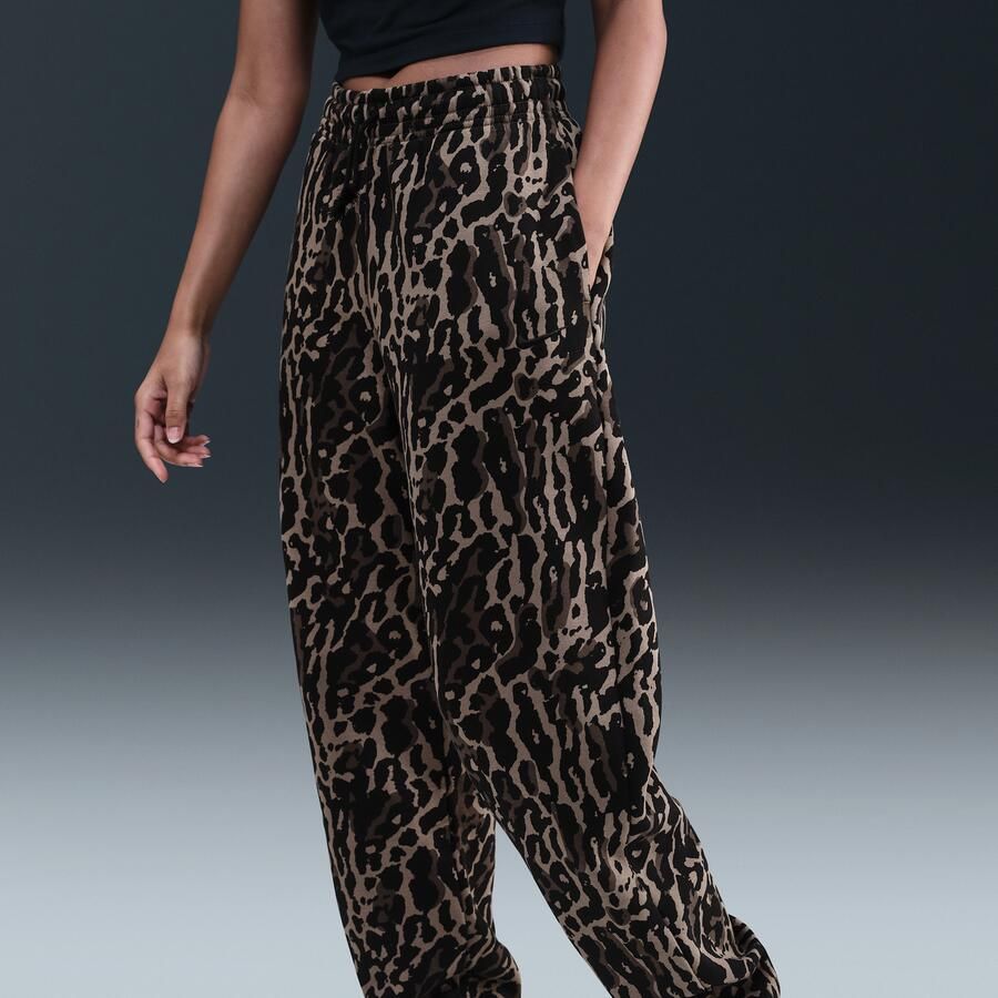 Nike Phoenix Fleece oversized joggingbroek met hoge taille en print voor dames Zwart