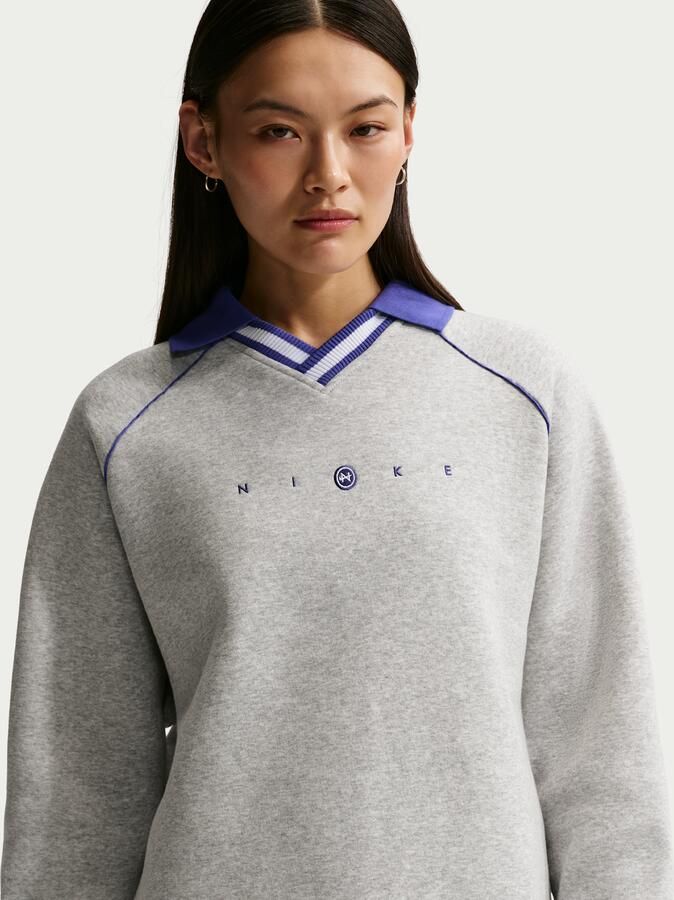 Nike Phoenix Fleece oversized poloshirt met graphic voor dames Grijs - Foto 4