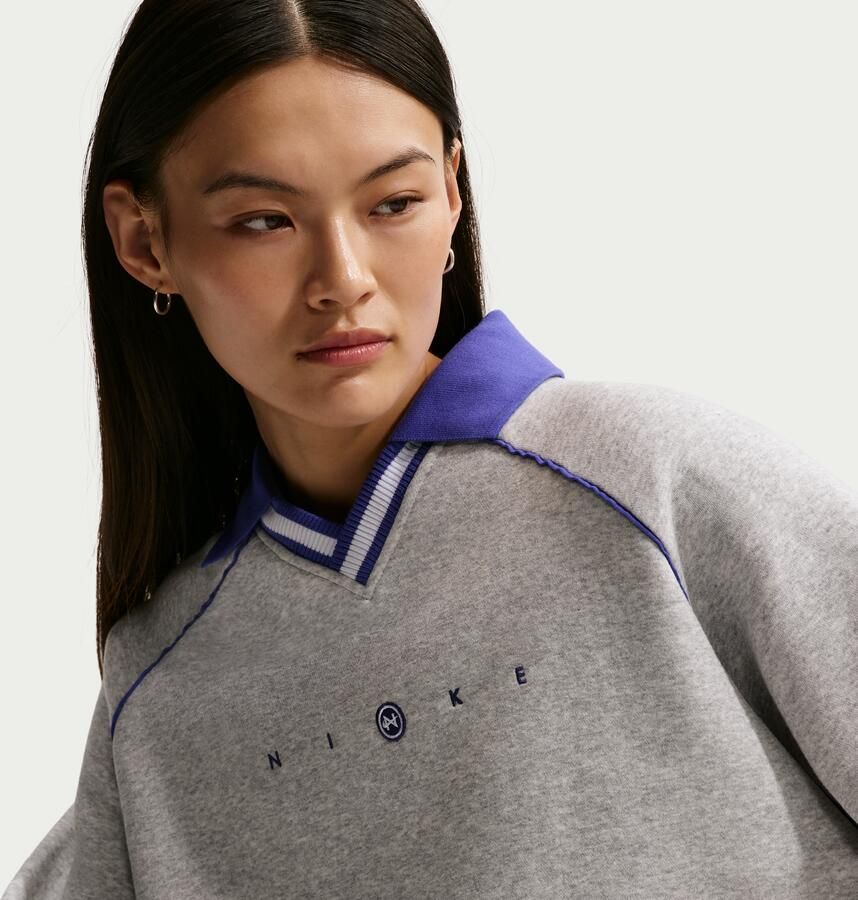 Nike Phoenix Fleece oversized poloshirt met graphic voor dames Grijs - Foto 2