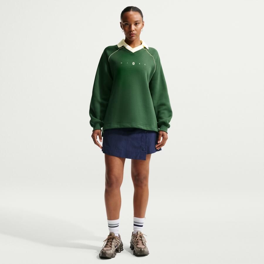 Nike Phoenix Fleece oversized poloshirt met graphic voor dames Groen