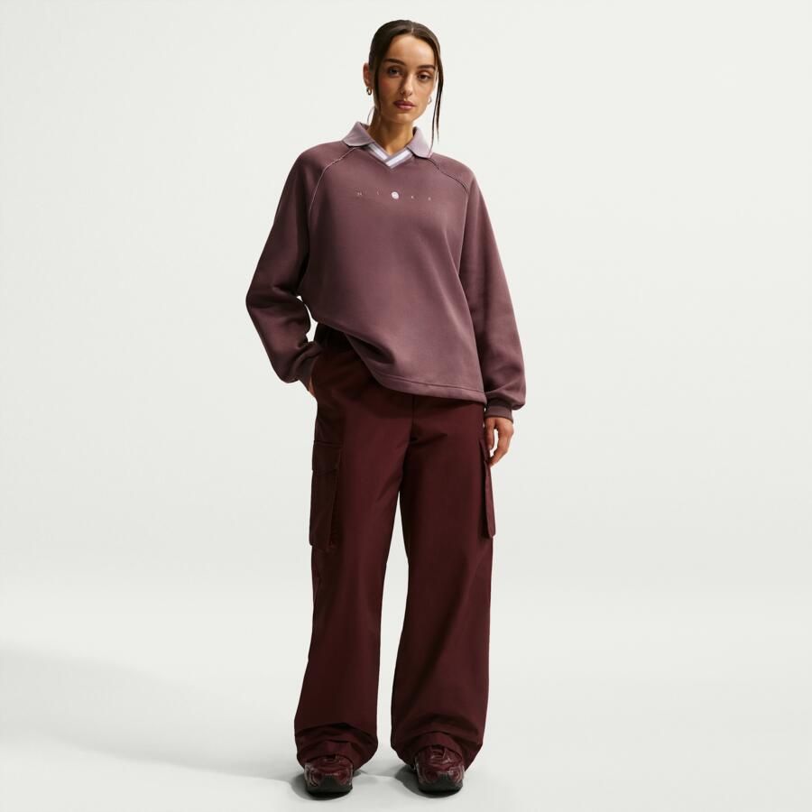 Nike Phoenix Fleece oversized poloshirt met graphic voor dames Paars
