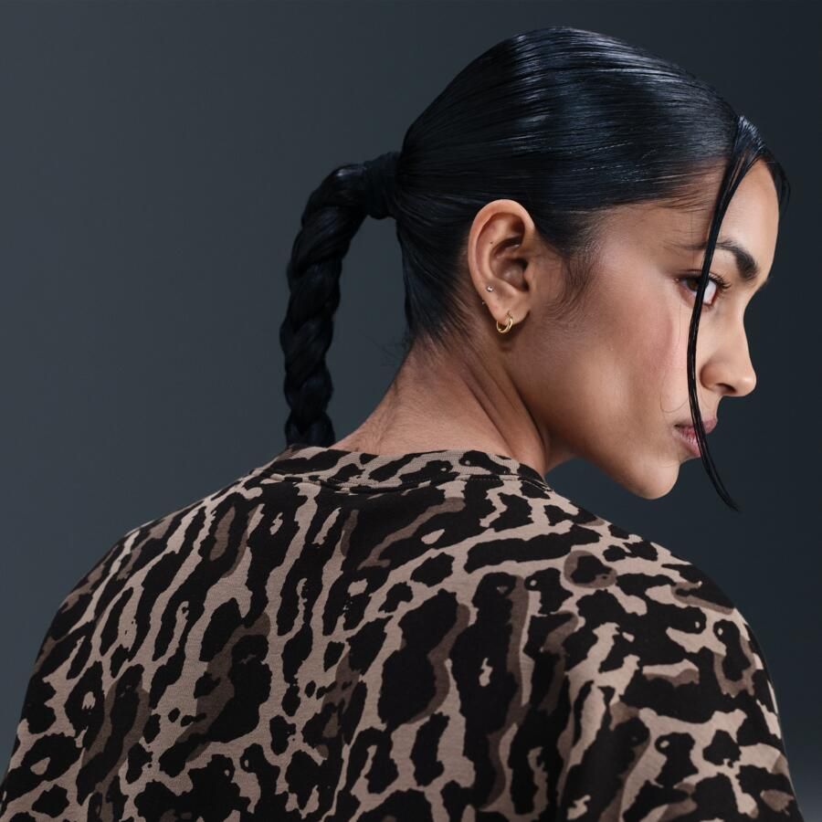 Nike Phoenix Fleece oversized sweatshirt met ronde hals en print voor dames Zwart