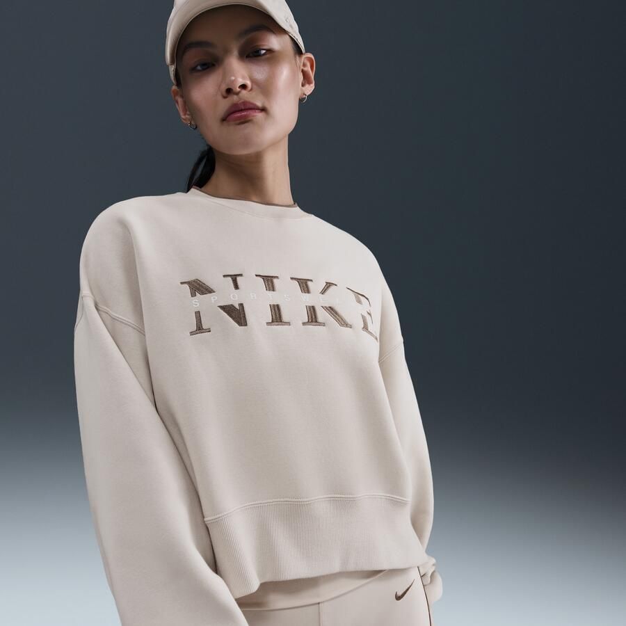 Nike Phoenix Fleece oversized sweatshirt met ronde hals voor dames Bruin - Foto 4
