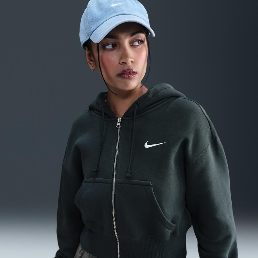 Nike Phoenix Fleece ruimvallende korte hoodie met rits over de hele lengte voor dames Groen - Foto 4