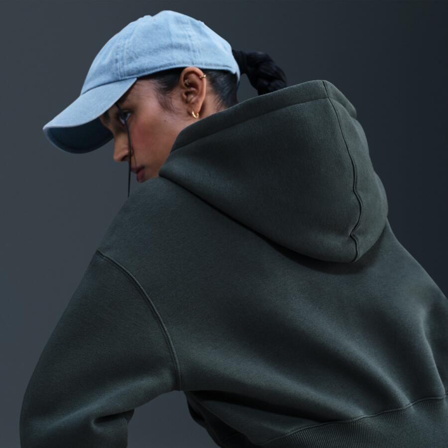 Nike Phoenix Fleece ruimvallende korte hoodie met rits over de hele lengte voor dames Groen