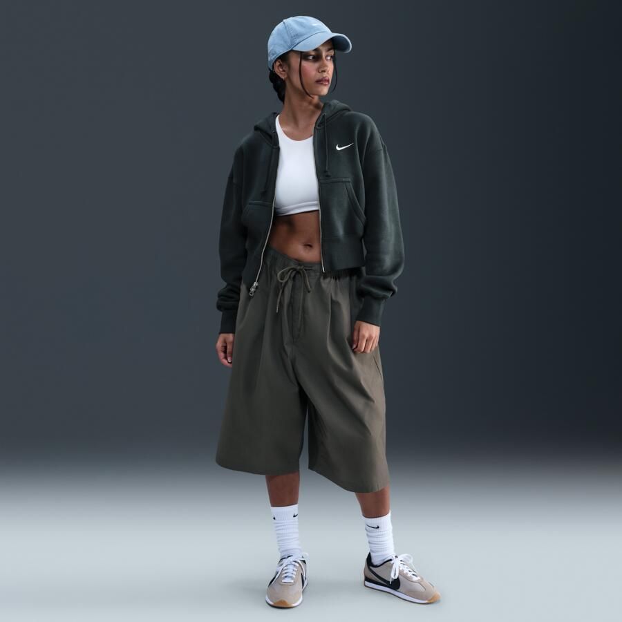 Nike Phoenix Fleece ruimvallende korte hoodie met rits over de hele lengte voor dames Groen - Foto 3