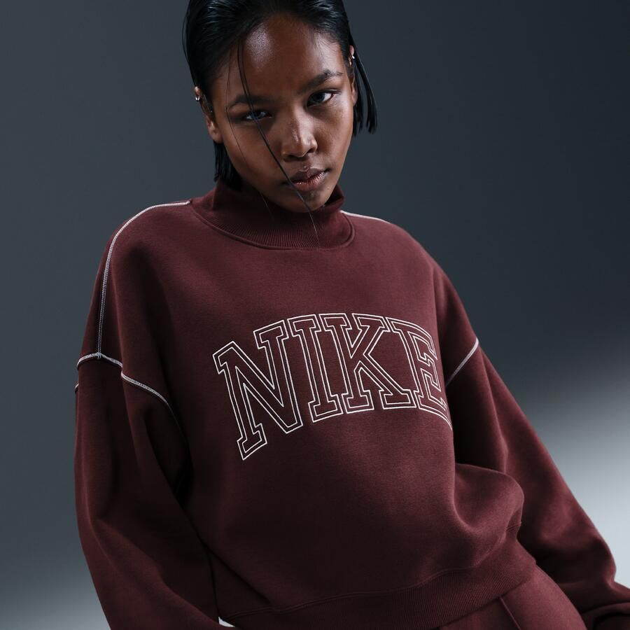 Nike Phoenix Fleece sweatshirt met opstaande kraag voor dames Rood - Foto 4