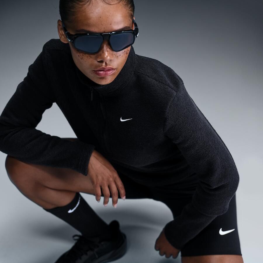 Nike Phoenix Plush aansluitende damestop van comfortabele fleece met lange mouwen en halflange rits Zwart - Foto 4