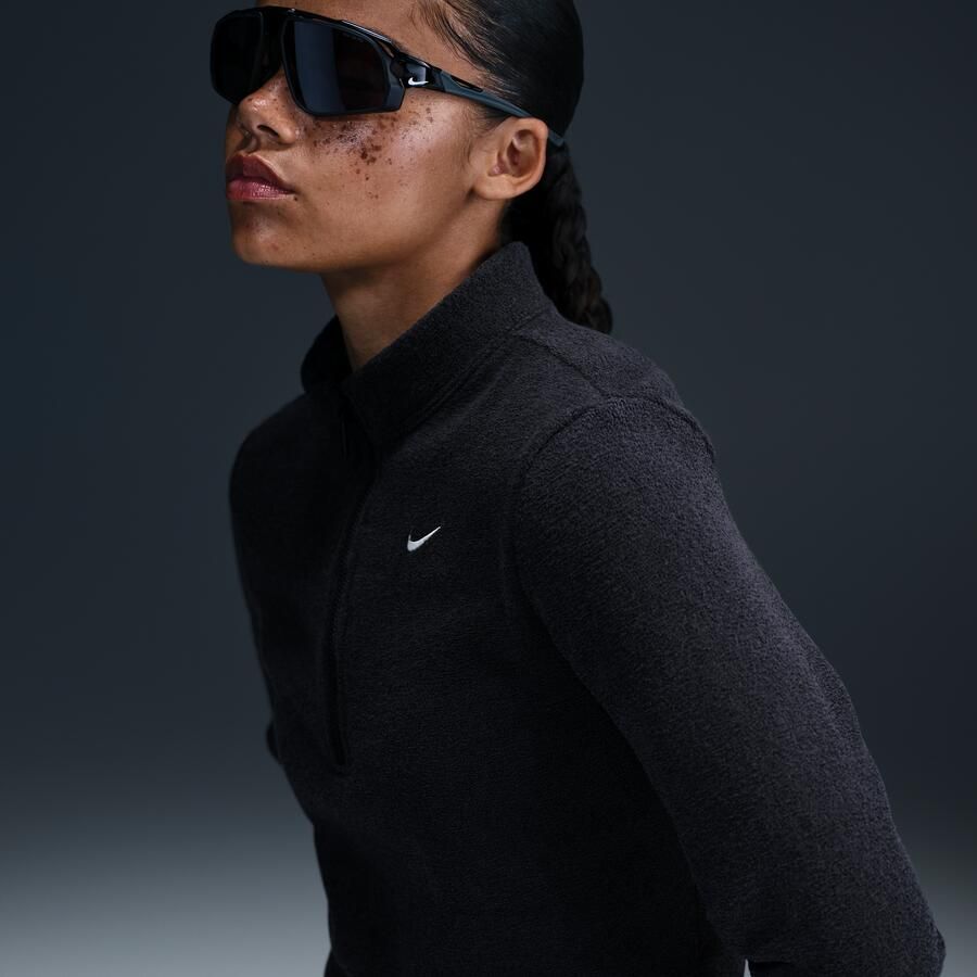 Nike Phoenix Plush aansluitende damestop van comfortabele fleece met lange mouwen en halflange rits Zwart