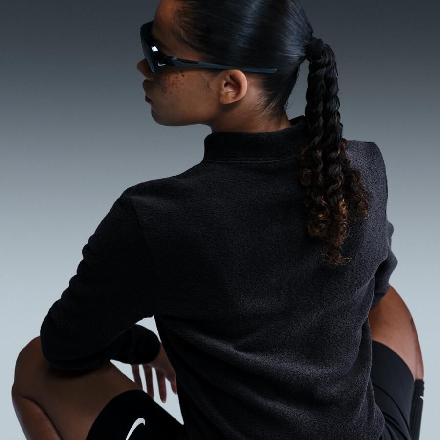 Nike Phoenix Plush aansluitende damestop van comfortabele fleece met lange mouwen en halflange rits Zwart - Foto 2