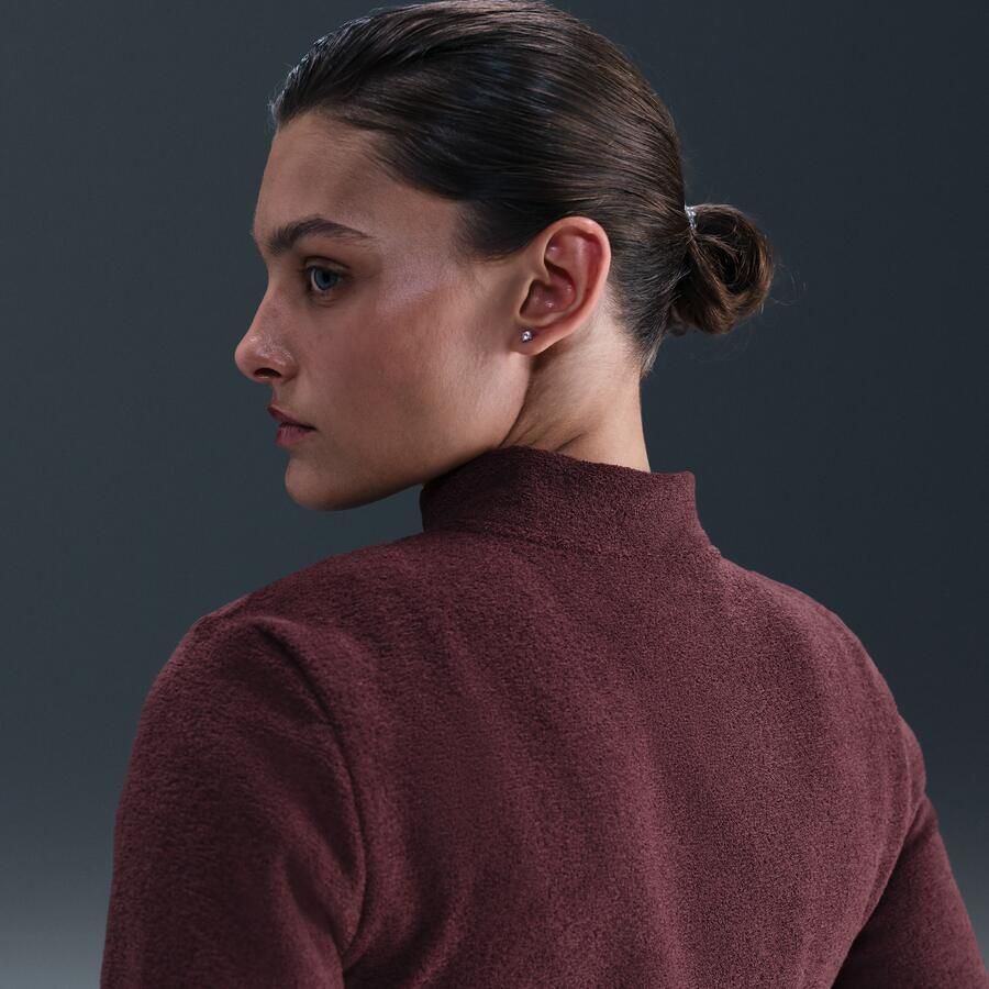 Nike Phoenix Plush aansluitende damestop van comfortabele fleece met lange mouwen en halflange rits Rood