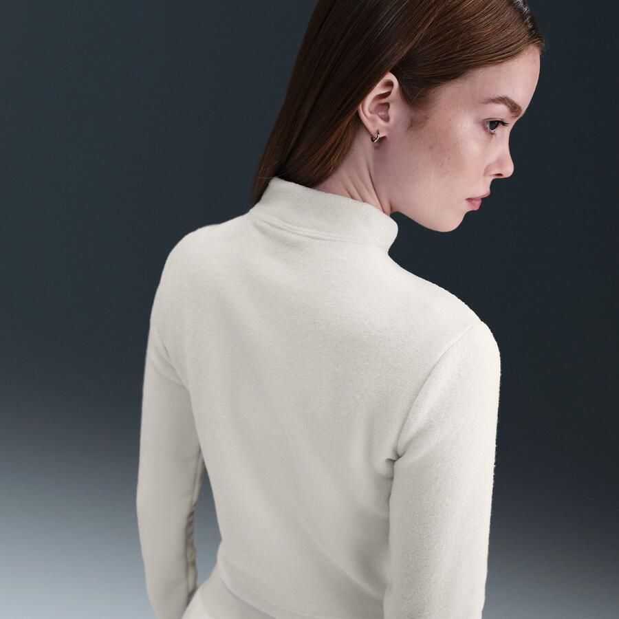 Nike Phoenix Plush aansluitende damestop van comfortabele fleece met lange mouwen en halflange rits Grijs