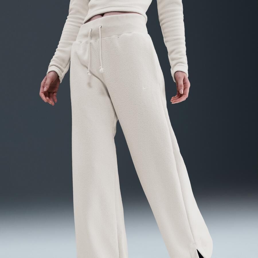 Nike Phoenix Plush knusse fleecebroek met hoge taille en wijde pijpen voor dames Grijs