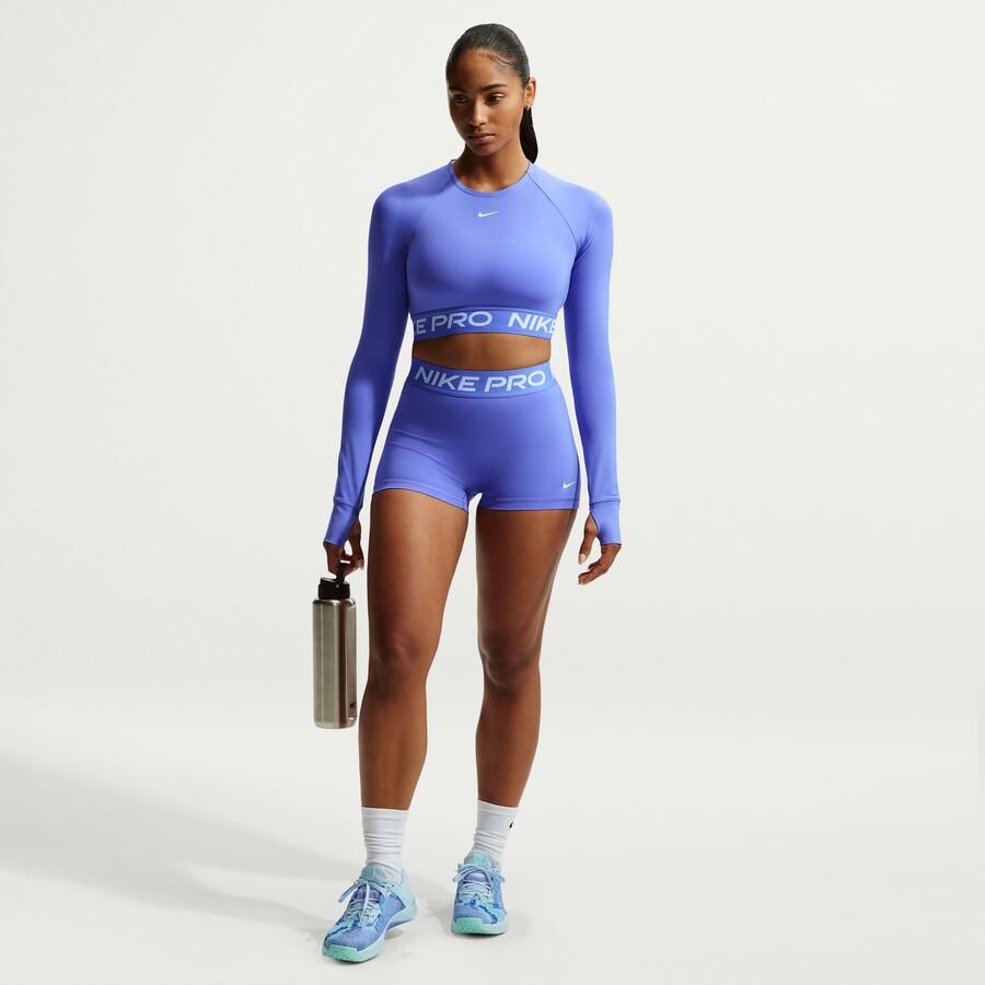 Nike Pro bikeshorts met halfhoge taille voor dames (8 cm) Blauw - Foto 4