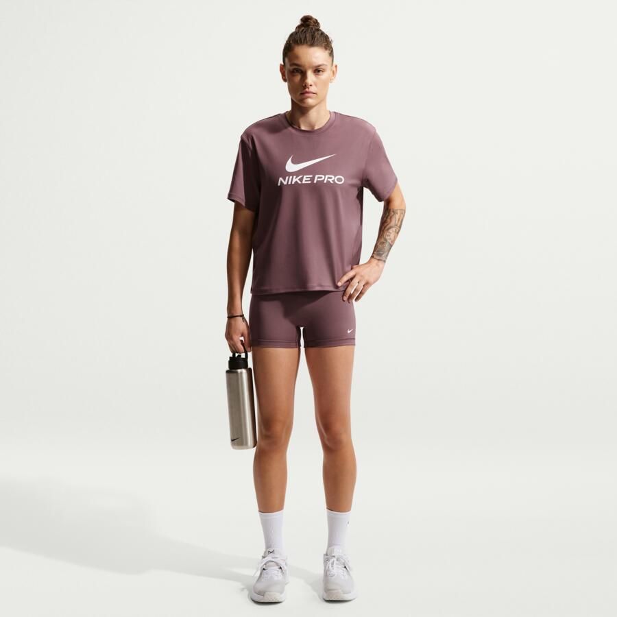 Nike Pro bikeshorts met halfhoge taille voor dames (8 cm) Paars - Foto 4