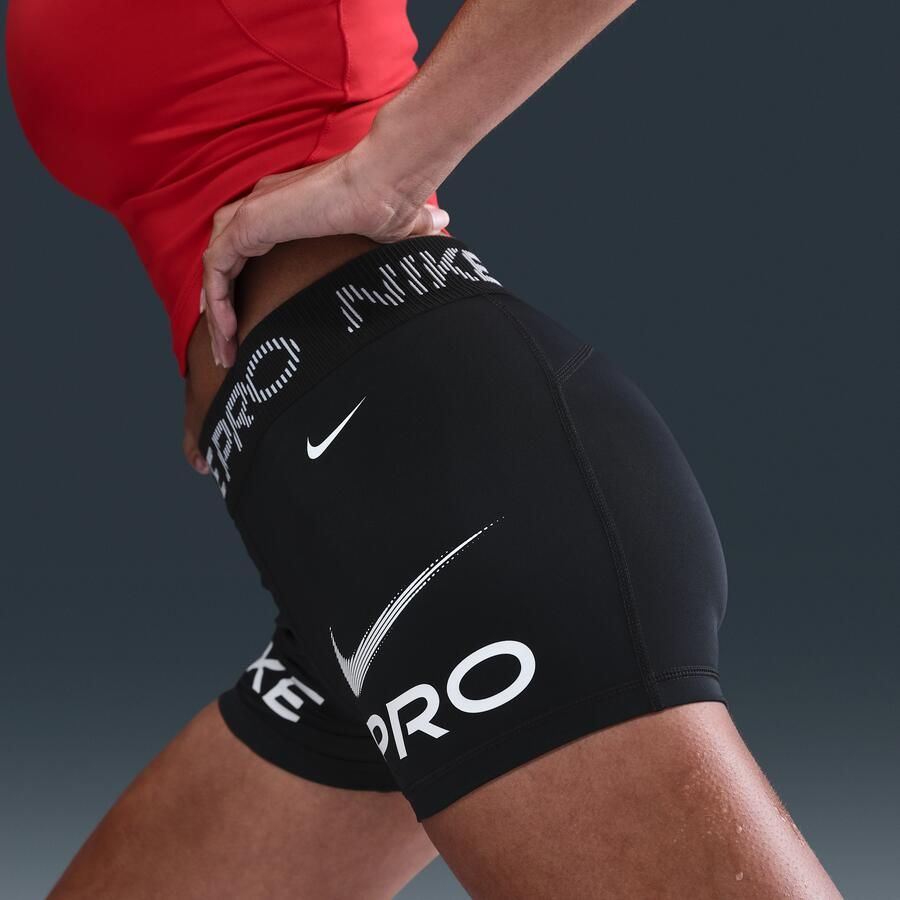 Nike Pro bikeshorts met halfhoge taille voor dames (8 cm) Zwart - Foto 2