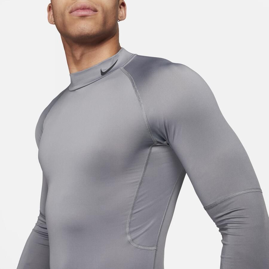 Nike Pro Dri-FIT fitnesstop met hoge hals en lange mouwen voor heren Grijs