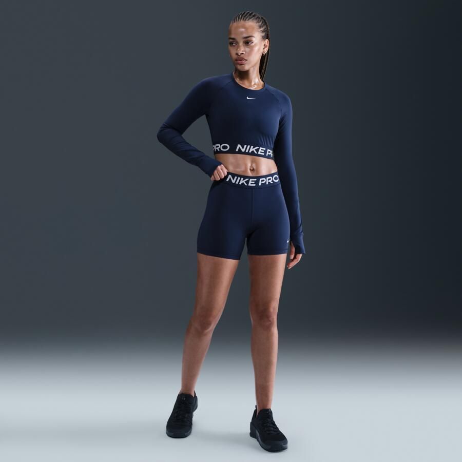 Nike Pro Dri-FIT korte top met lange mouwen voor dames Blauw - Foto 3