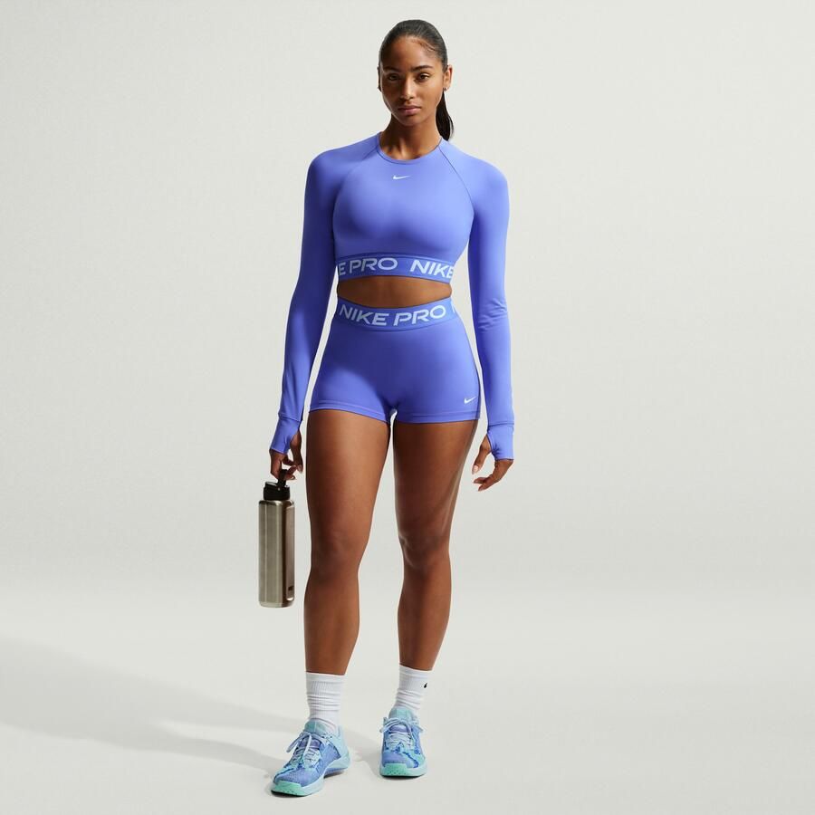 Nike Pro Dri-FIT korte top met lange mouwen voor dames Blauw - Foto 2