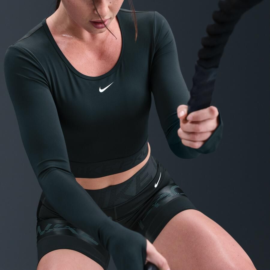 Nike Pro Dri-FIT korte top met lange mouwen voor dames Groen - Foto 2