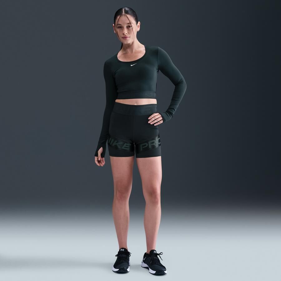 Nike Pro Dri-FIT korte top met lange mouwen voor dames Groen - Foto 3