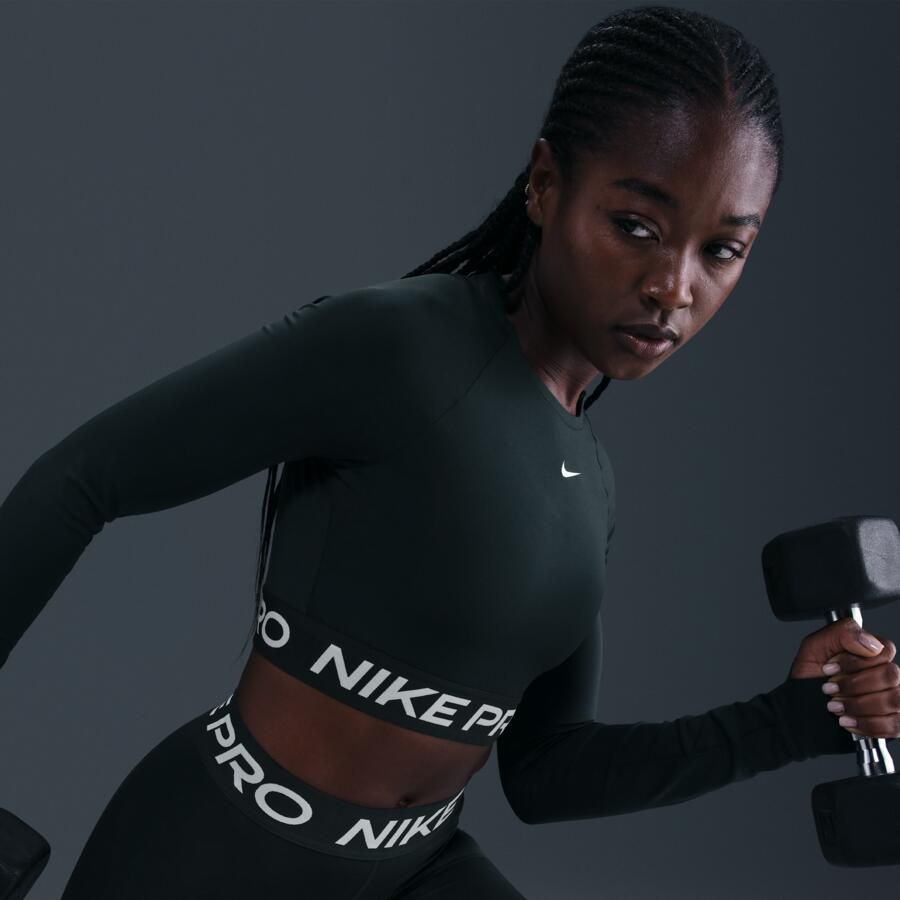Nike Pro Dri-FIT korte top met lange mouwen voor dames Groen - Foto 2