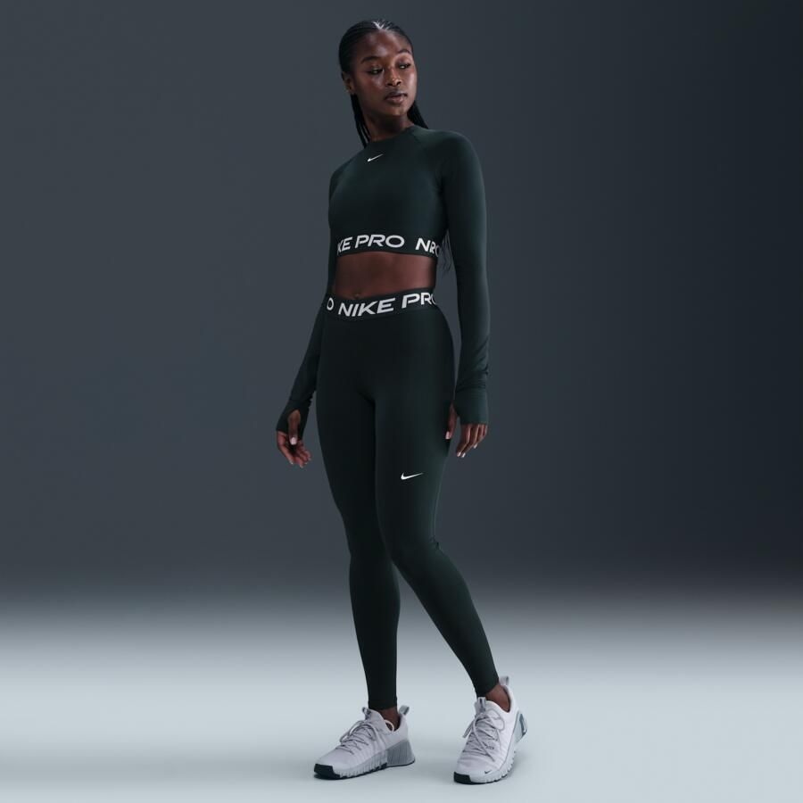 Nike Pro Dri-FIT korte top met lange mouwen voor dames Groen - Foto 3