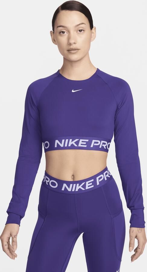 Nike Pro Dri-FIT korte top met lange mouwen voor dames Paars - Foto 4