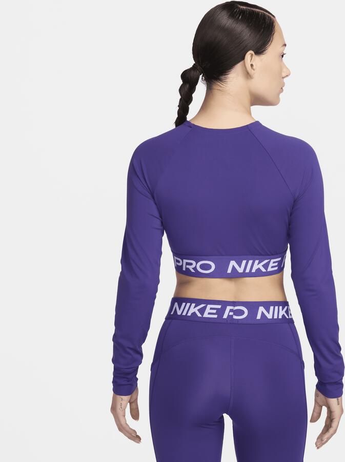 Nike Pro Dri-FIT korte top met lange mouwen voor dames Paars - Foto 3