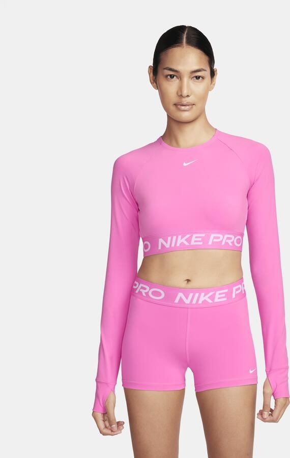 Nike Pro Dri-FIT korte top met lange mouwen voor dames Rood