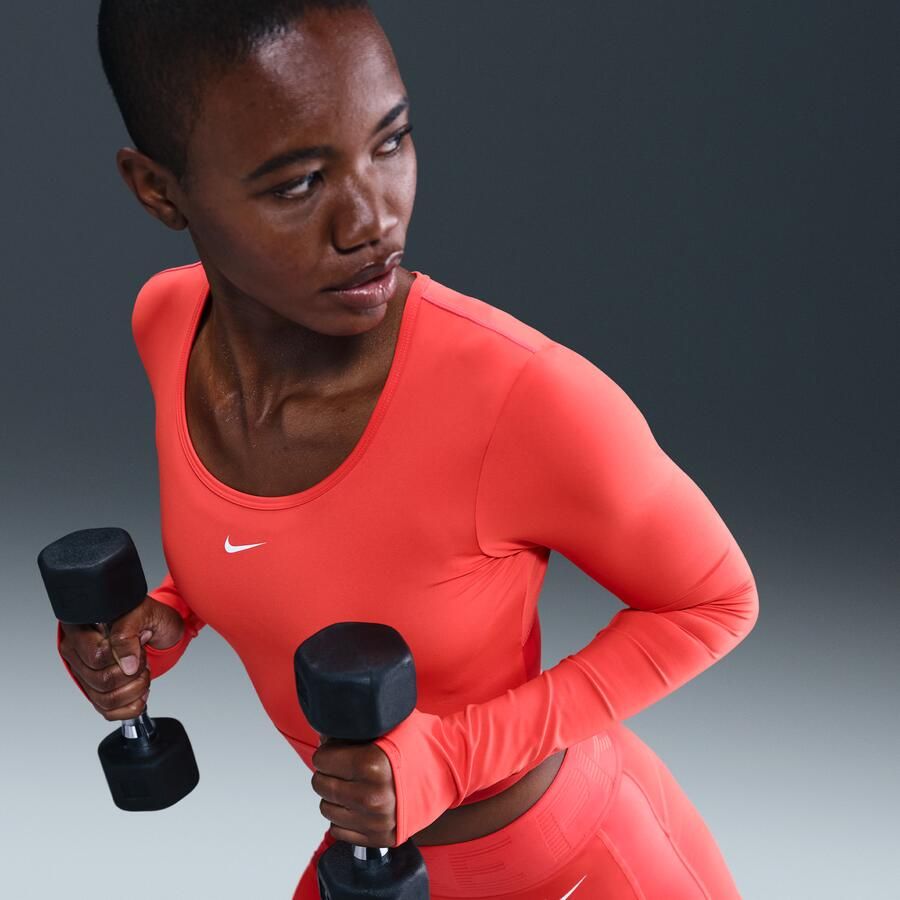 Nike Pro Dri-FIT korte top met lange mouwen voor dames Rood - Foto 2