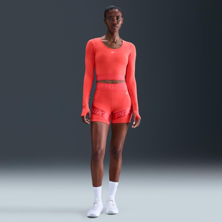 Nike Pro Dri-FIT korte top met lange mouwen voor dames Rood - Foto 3