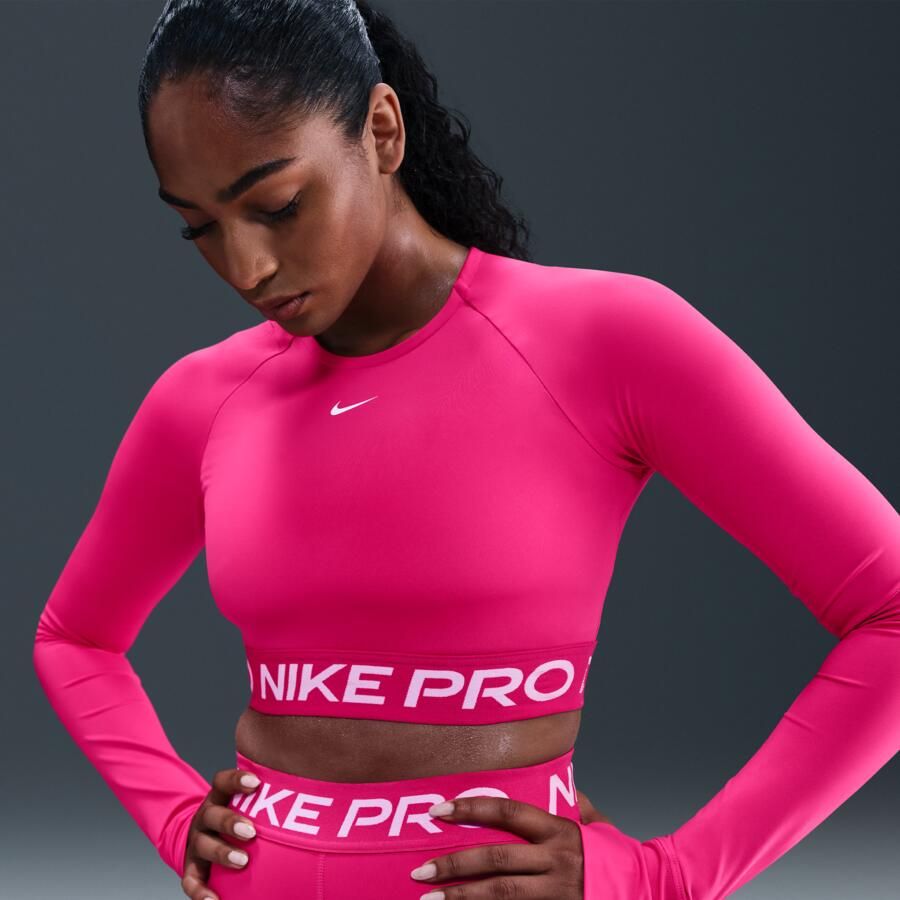 Nike Pro Dri-FIT korte top met lange mouwen voor dames Roze - Foto 4